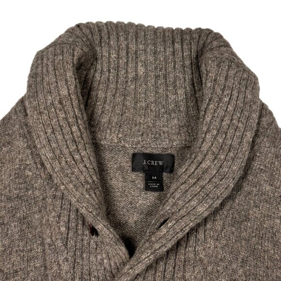J. Crew Shawl Neck Sweater Sz.M Taupe 100% Lambs Wool Grandpa Academia Preppy - Picture 5 of 11